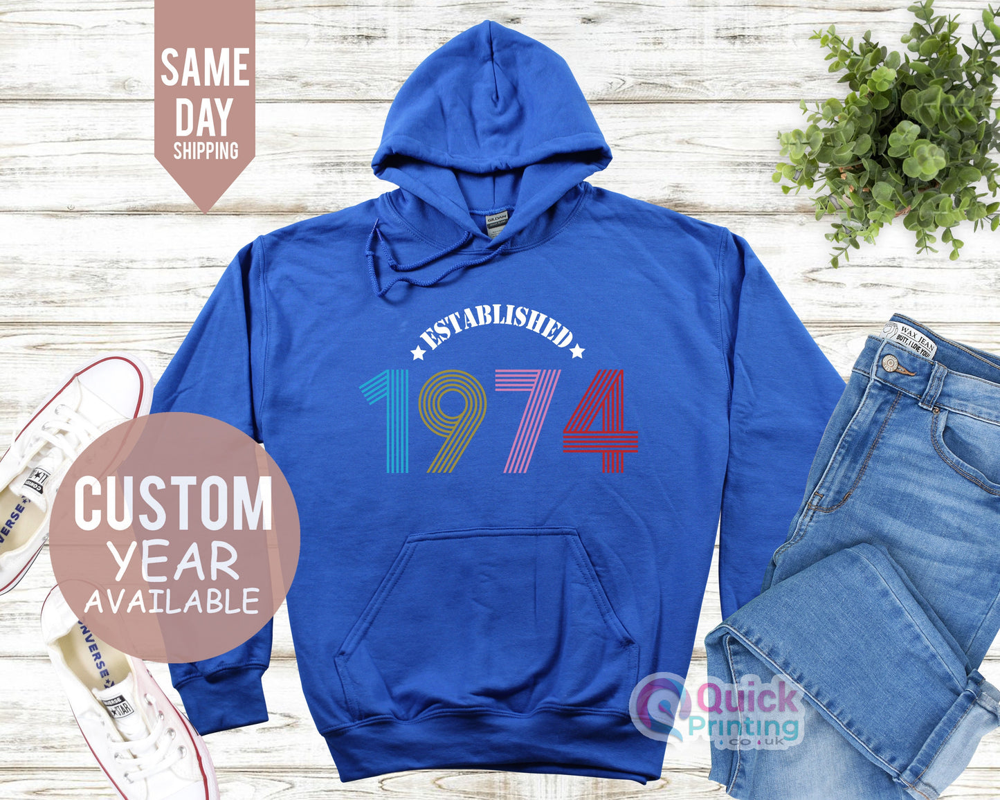 Established 1974 Birthday Hoodie, 50th Birthday Hoodies UK, 50th Birthday Gifts for Women Men, Vintage Birthday Gifts for Dad Mum