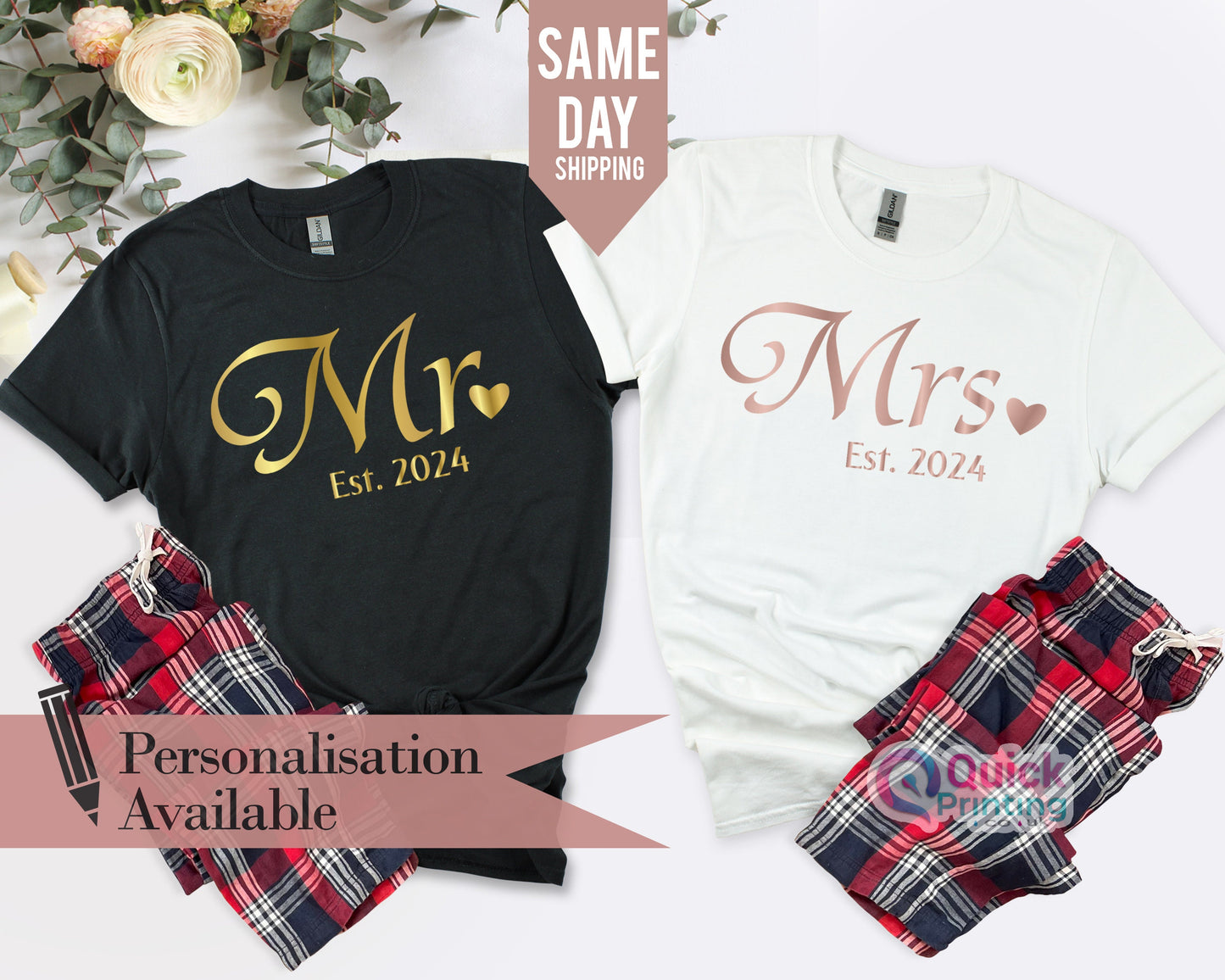 Mr. & Mrs. Matching T-Shirts: Newlywed Gift, Honeymoon Wedding Shirts