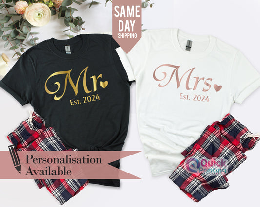 Mr. & Mrs. Matching T-Shirts: Newlywed Gift, Honeymoon Wedding Shirts