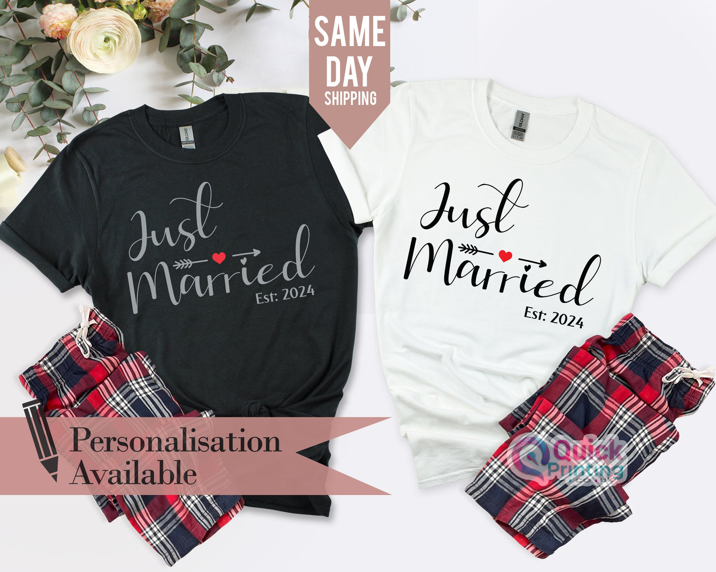 Just Married 2026 T-Shirt: Hubby Wifey Matching Couple Shirts