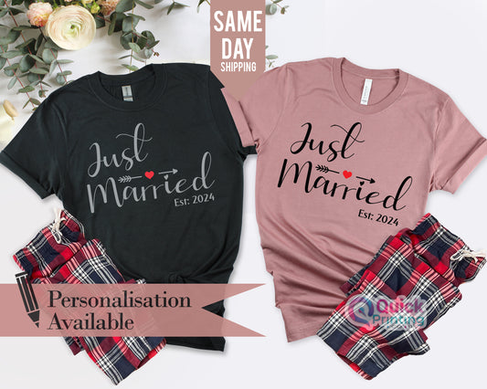 Just Married 2026 T-Shirt: Hubby Wifey Matching Couple Shirts