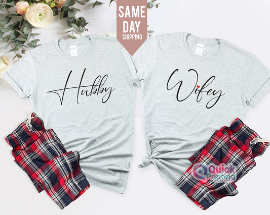 Hubby Wifey Matching Valentine Couple Shirts, Custom Year Wifey Hubby, Girlfriend Gift Unisex Wedding Gift Husband Crewneck, Couple Tshirt