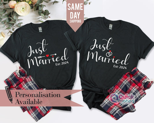 Just Married Personalised T-shirts, Couples, Set, Wedding, Honeymoon, Matching