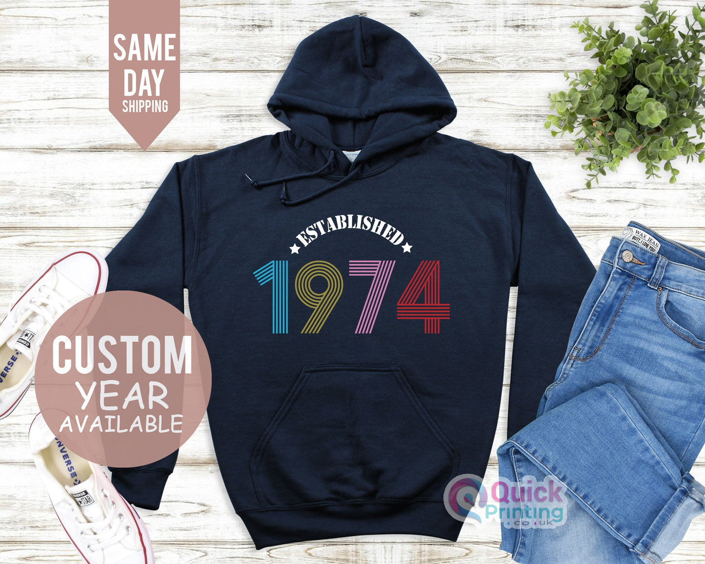 Established 1974 Birthday Hoodie, 50th Birthday Hoodies UK, 50th Birthday Gifts for Women Men, Vintage Birthday Gifts for Dad Mum
