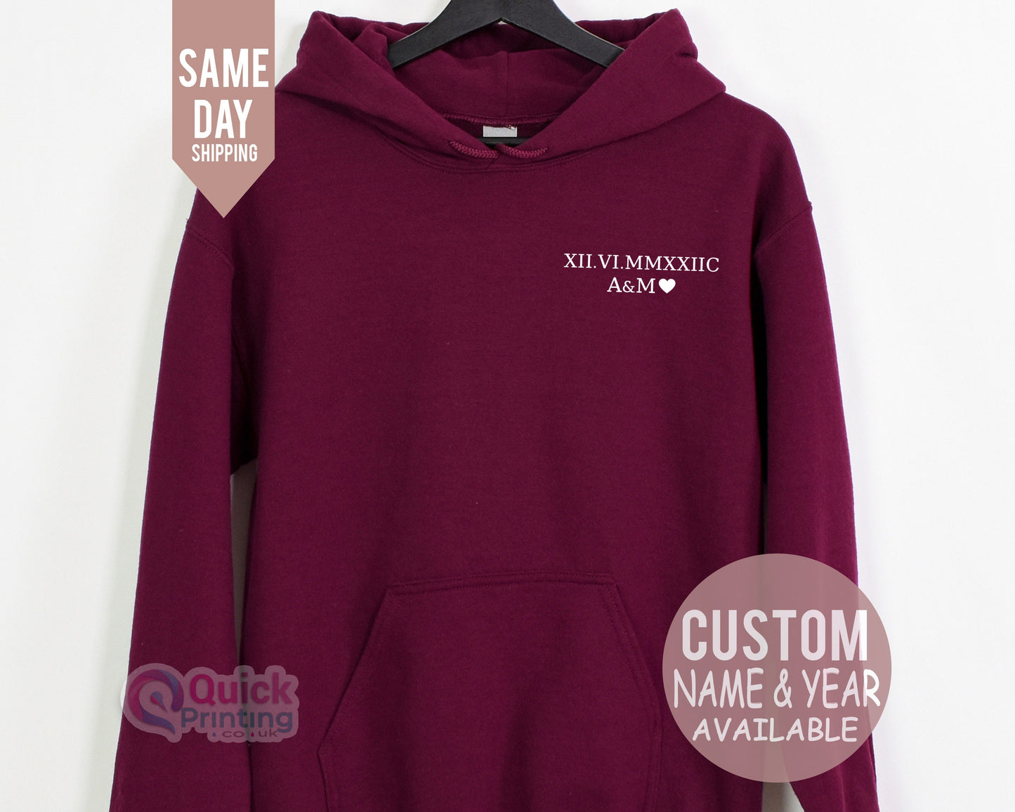 Roman Numeral Matching Hoodie, Couple Top, Custom Initials With Heart  Hoodies,Valentines dat Top, Custom Anniversary Date Couple Hoodies T
