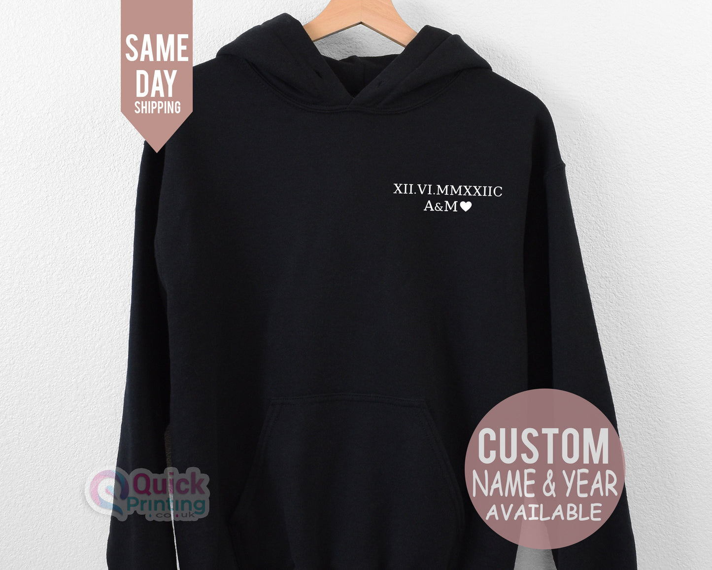 Roman Numeral Matching Hoodie, Couple Top, Custom Initials With Heart  Hoodies,Valentines dat Top, Custom Anniversary Date Couple Hoodies T
