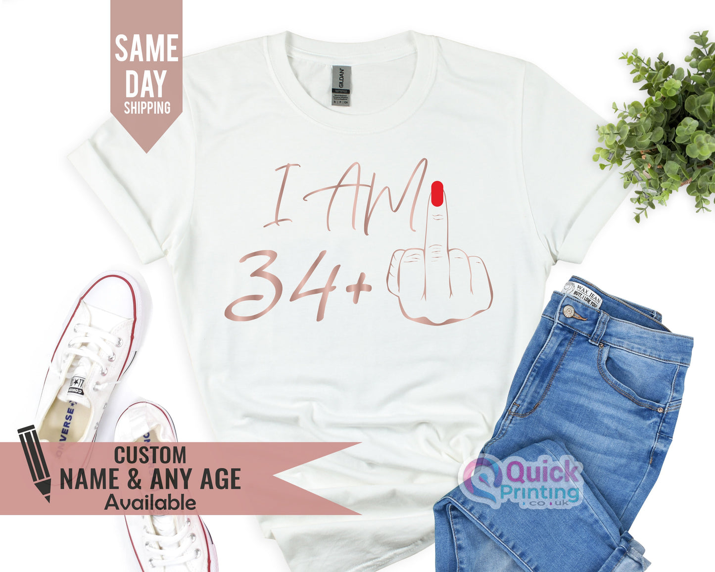 I Am 34+ Middle Finger T-Shirt: Funny 35th Birthday Tee