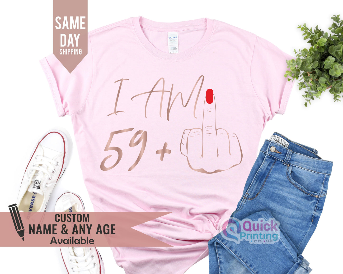 I Am 59+ Middle Finger T-Shirt - Funny 60th Birthday Tee