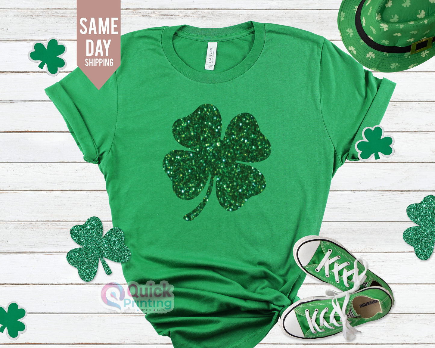 Shamrock Glitter Print St Patrick's Day T-Shirt