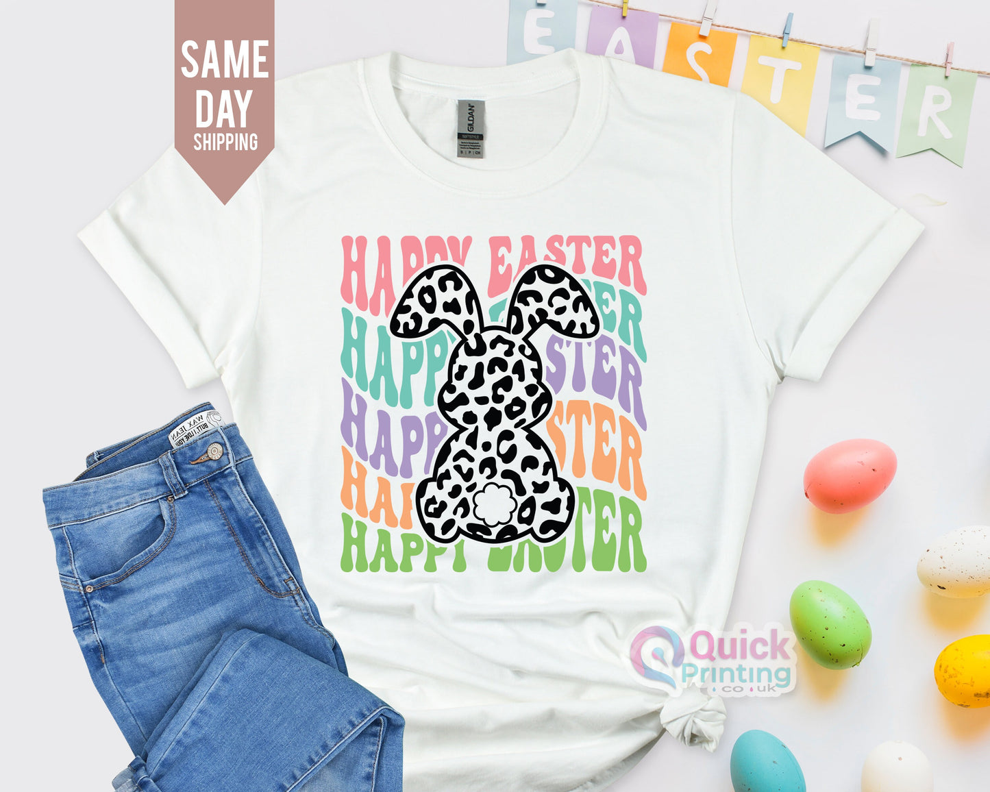 Happy Easter Bunny Shirt: Leopard Print Easter Family Tee