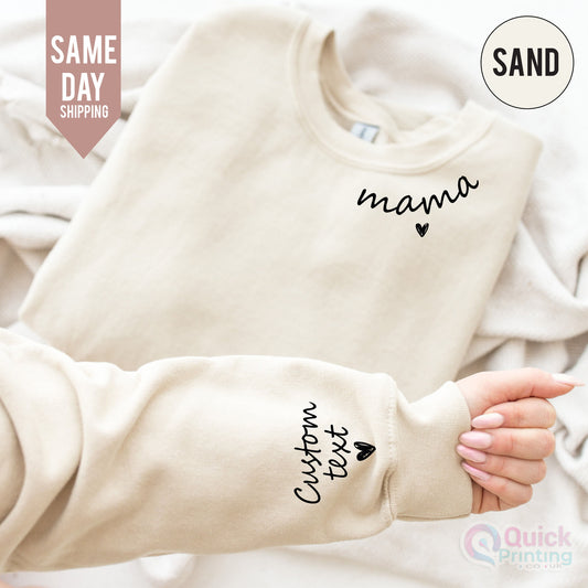 Personalized Mum Sweatshirt, Custom Mama Sweatshirt with Name on Sleeve, Mom Jumper, Minimalist Mummy jumper, Christmas Gift for Mum,