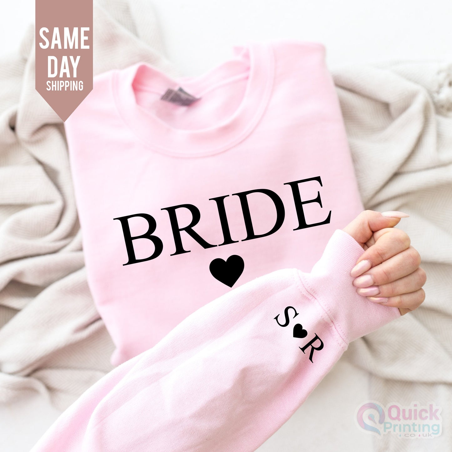 Bride Sweatshirt, Initial Heart Sleeve Shirt, Custom Initials With Heart, Bride Groom Jumper, Mrs Wedding Jumper Gift 2026, Anniversary Top