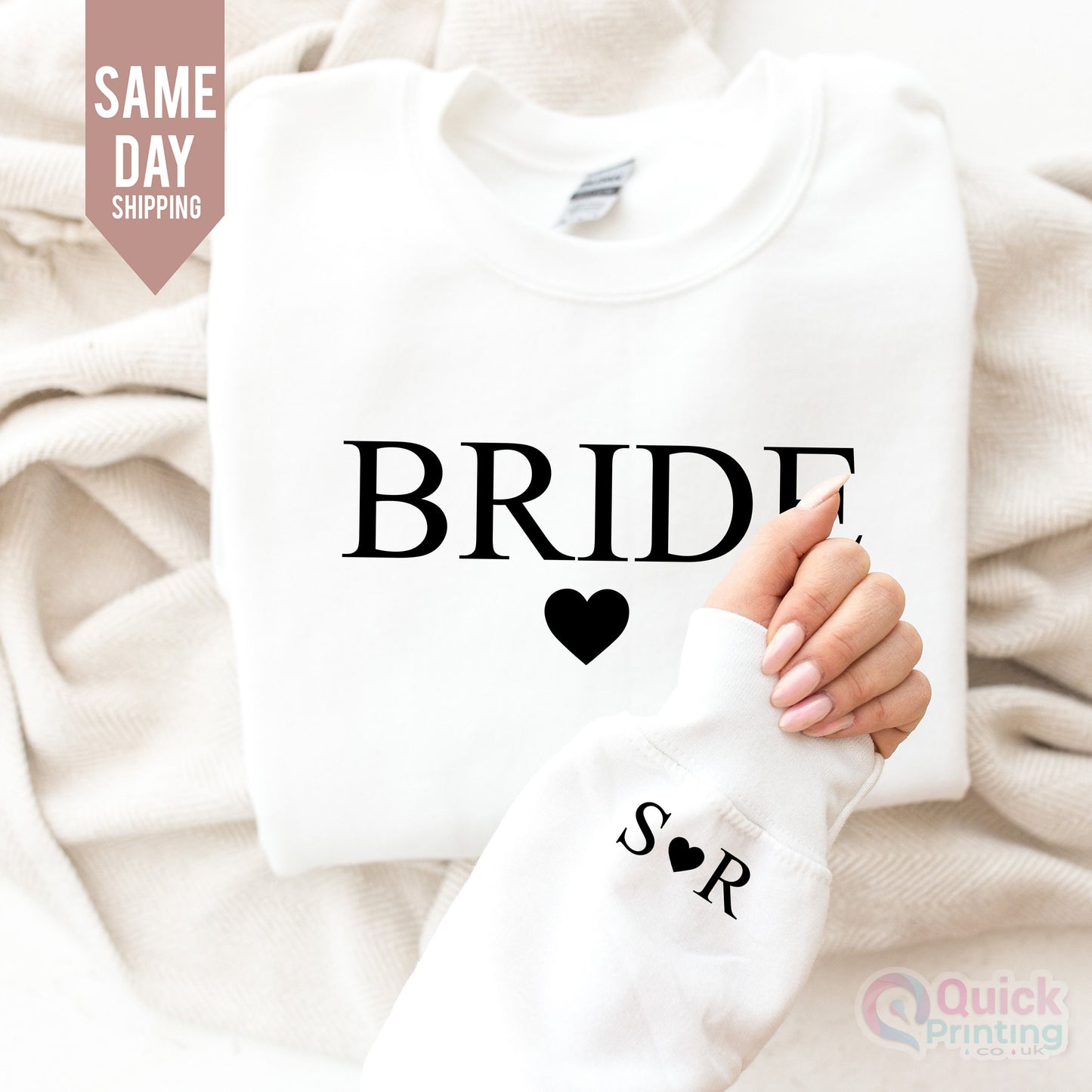 Bride Sweatshirt, Initial Heart Sleeve Shirt, Custom Initials With Heart, Bride Groom Jumper, Mrs Wedding Jumper Gift 2026, Anniversary Top