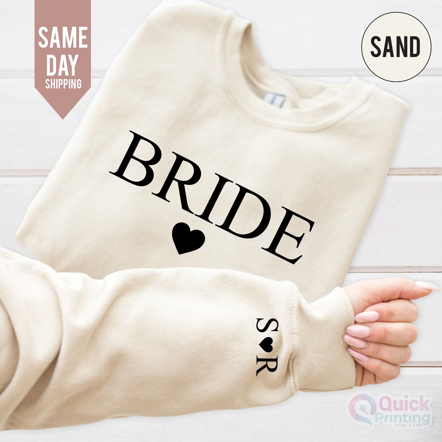 Bride Sweatshirt, Initial Heart Sleeve Shirt, Custom Initials With Heart, Bride Groom Jumper, Mrs Wedding Jumper Gift 2026, Anniversary Top