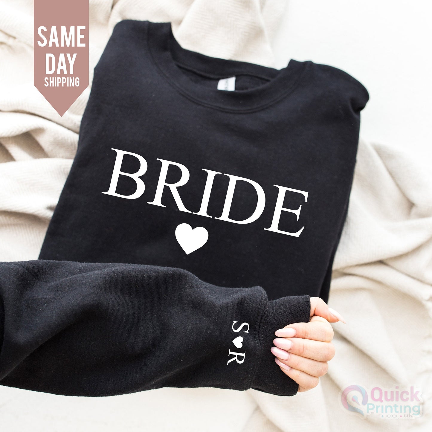 Bride Sweatshirt, Initial Heart Sleeve Shirt, Custom Initials With Heart, Bride Groom Jumper, Mrs Wedding Jumper Gift 2026, Anniversary Top