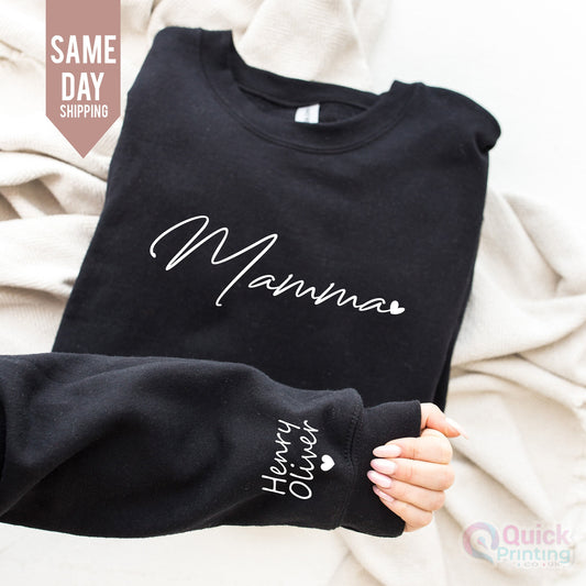 Mummy Sweatshirt Gifts for Her Christmas Gift Birthday Present, Names Top, Custom Mama Sweatshirt with Name on Sleeve, Mama T