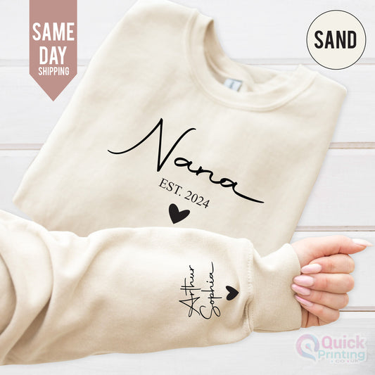 Personalized Nana jumper, Custom Grandparent Sweatshirt with Name on Sleeve, Birthday Tee, Minimalist granny jumper, Christmas Gift for Nana