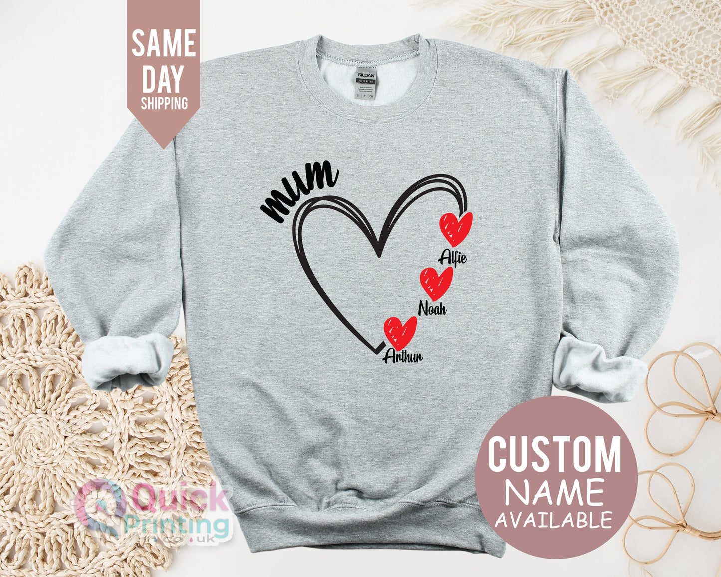 Personalized Mum Heart Sweatshirt: Custom Mama Jumper