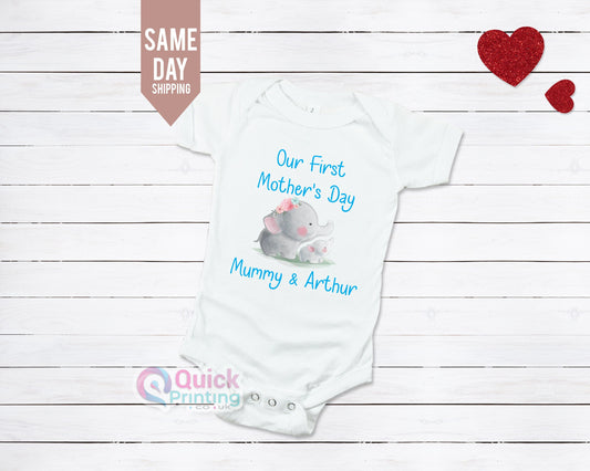 Our First Mother's Day Elephants Mother & Child Tshirt Babygrow Sleepsuit, New Mum Gift, Mothers Day Tshirt, Bodysuit, Mom Gift, New Baby T