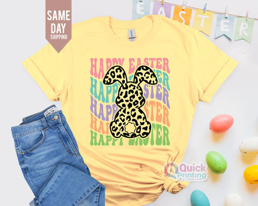 Happy Easter Bunny Shirt: Leopard Print Easter Family Tee