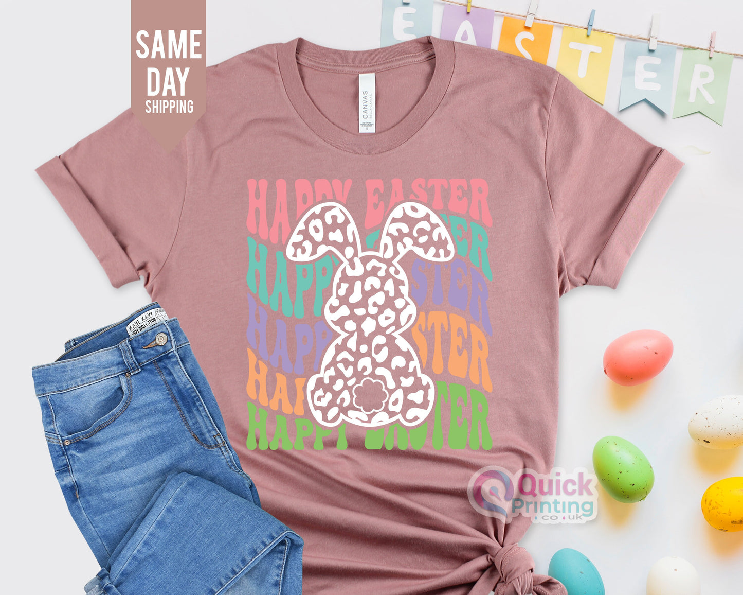 Happy Easter Bunny Shirt: Leopard Print Easter Family Tee