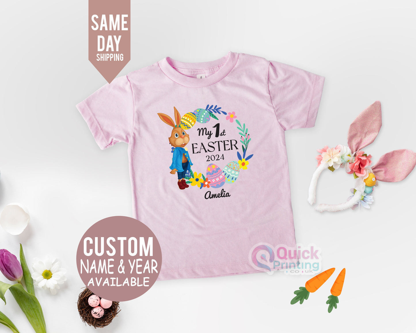 My First Easter Outfit: Rabbit Baby Grow, Personalized Easter Shirt