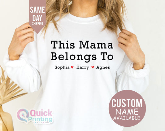Personalized Mama Hoodie: Custom 'This Mama Belongs To' Sweatshirt