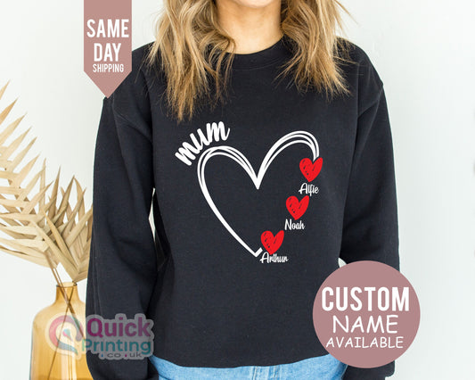 Personalized Mum Heart Sweatshirt: Custom Mama Jumper