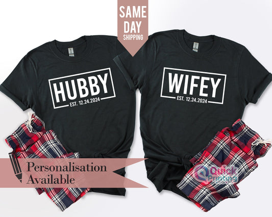Wifey and Hubby Matching Wedding Shirts: Personalized Couple Gift
