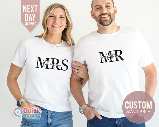 Custom Mr. Mrs. Tshirt, Mr And Mrs With Name Tee, Gift for New Bride, Future Mrs. and Mr. Shirt, Engagement Gift, Couple Anniversary Gift