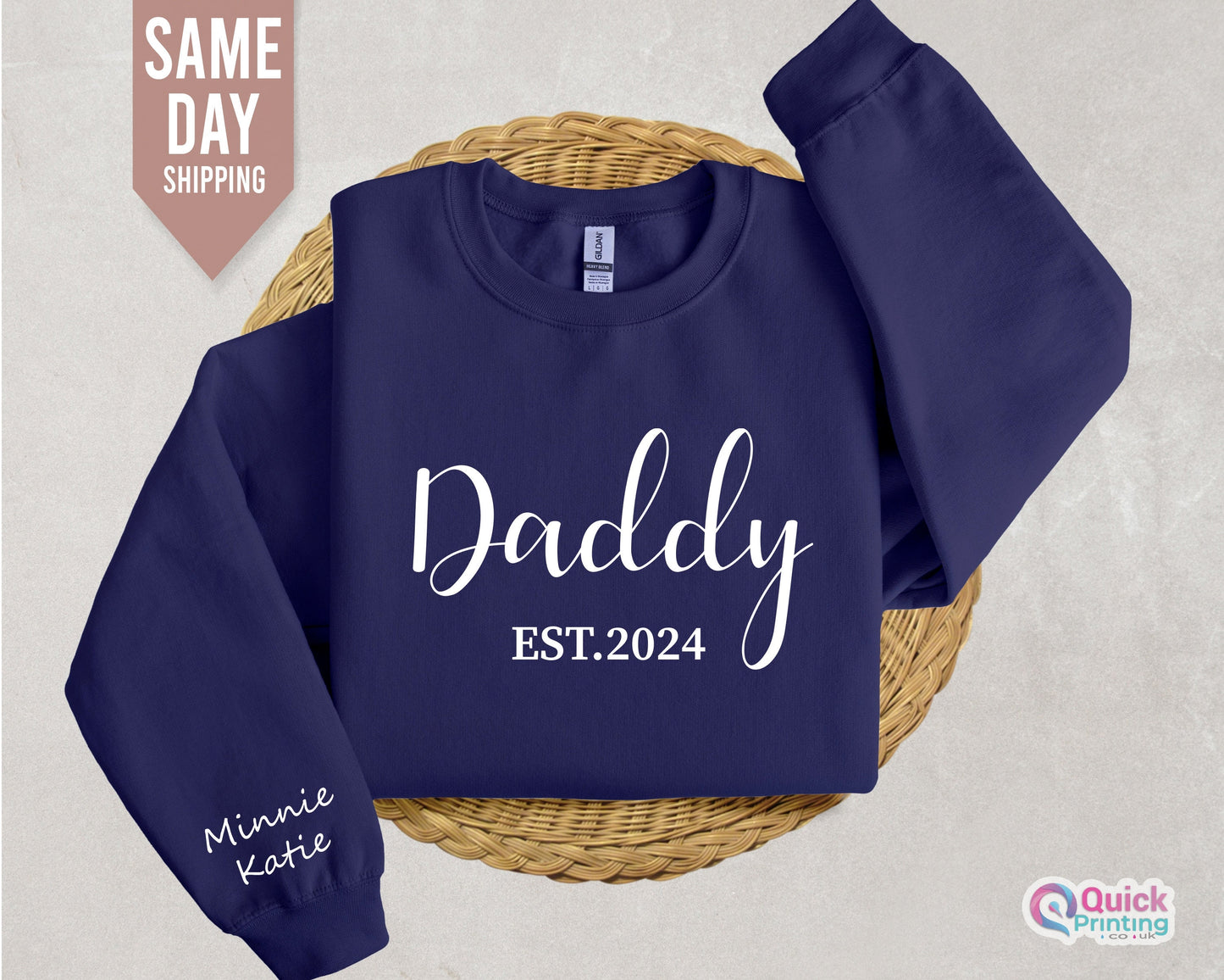 Personalized Daddy Sweatshirt, Custom Daddy Sweatshirt with  Name on Sleeve, Dad Jumper, Christmas Gift for Dad, Dad To Be Gifts 2024