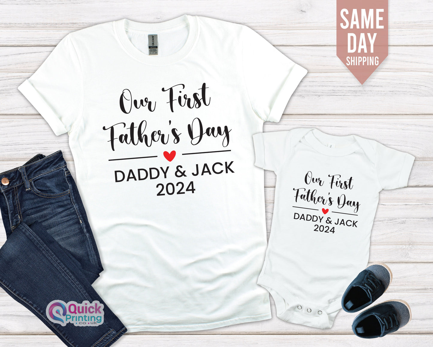 Personalized First Father's Day Matching T-Shirt Set