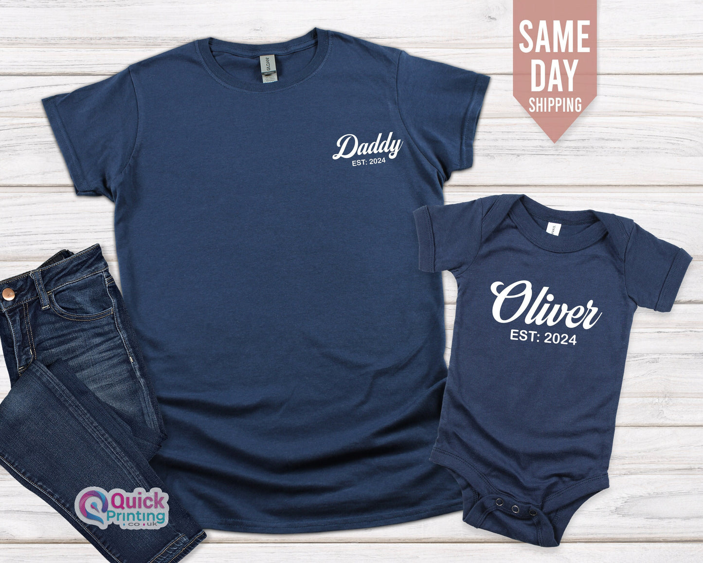 Personalized Dad & Baby Matching T-Shirt Set: Est. Date Gift