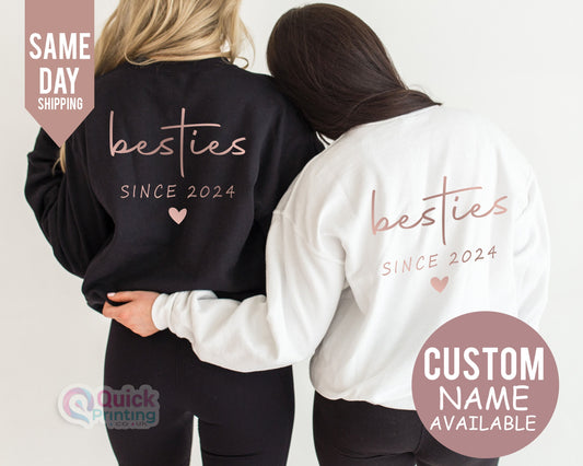Back Print Custom Besties Sweatshirt, Best Friend Birthday Gift, Ladies sweatshirt, Custom Best Friend Gift, Personalized Besties Jumper Top