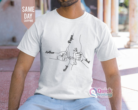 Personalized Papa Hands T-Shirt: Custom Kid Names Gift