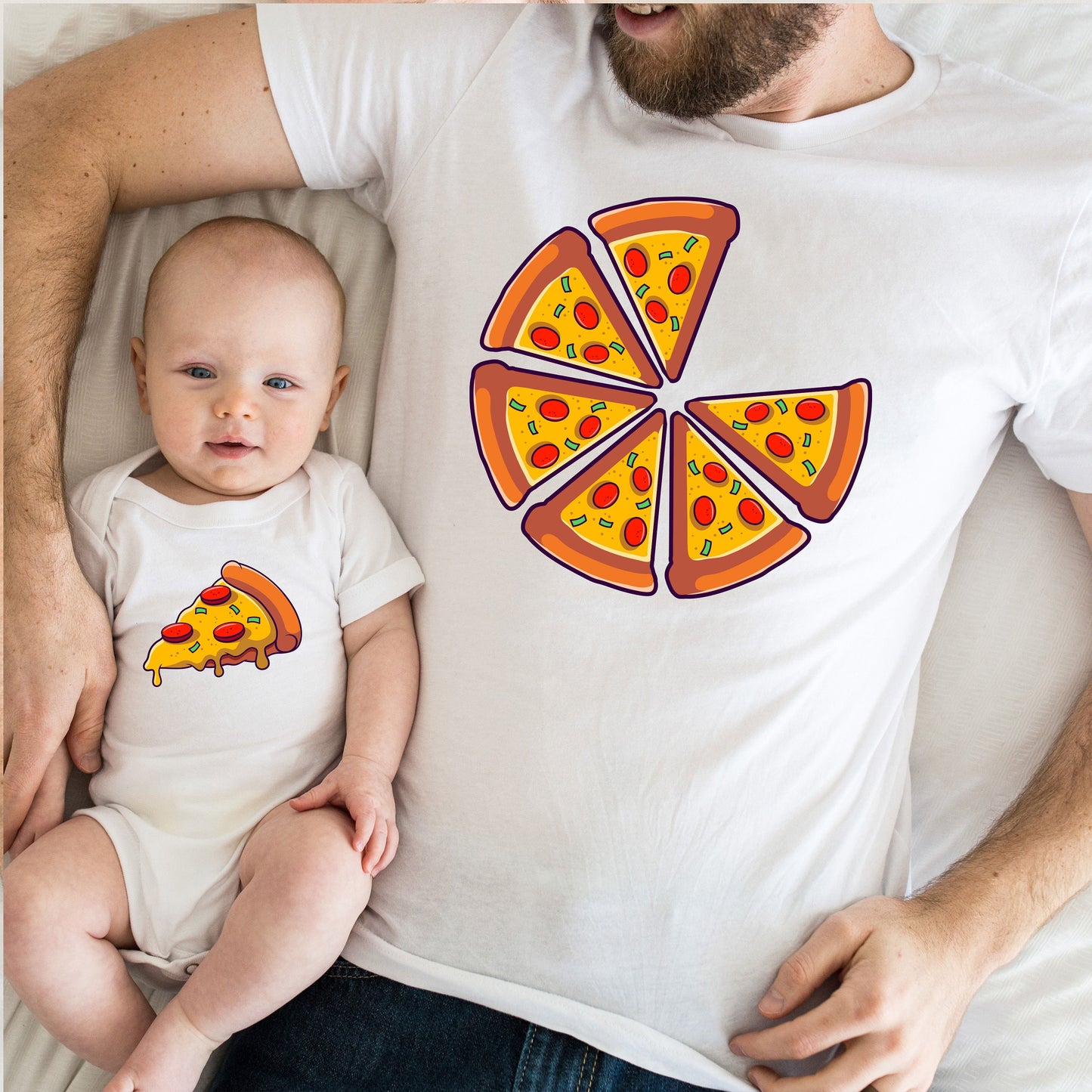 Pizza Slice Matching Set: Dad T-Shirt & Baby Bodysuit