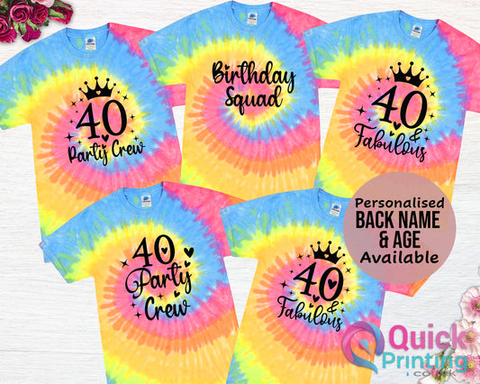 40th Birthday Tie Dye Shirt: Custom Party Crew Tee