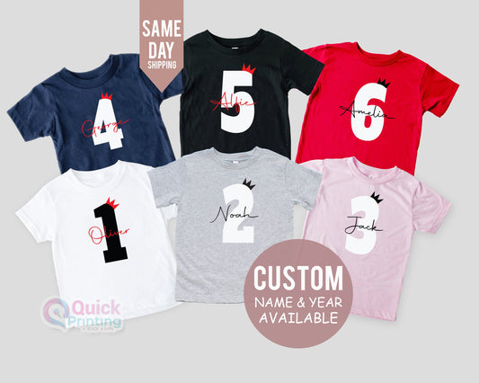 Personalised Crown Birthday T-shirt, 2nd 4th 5th 6th Custom Birthday T-shirt, First Birthday T-shirt, Customisable KIds Birthday Shirt