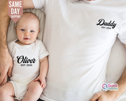 Personalized Dad & Baby Matching T-Shirt Set: Est. Date Gift