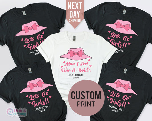 Hen Party T Shirts Man I feel like a Bride, Cowgirl WesternTshirt, Wedding Tee's for Bachelorette, Custom Personalised Hen Party Bridal Tops