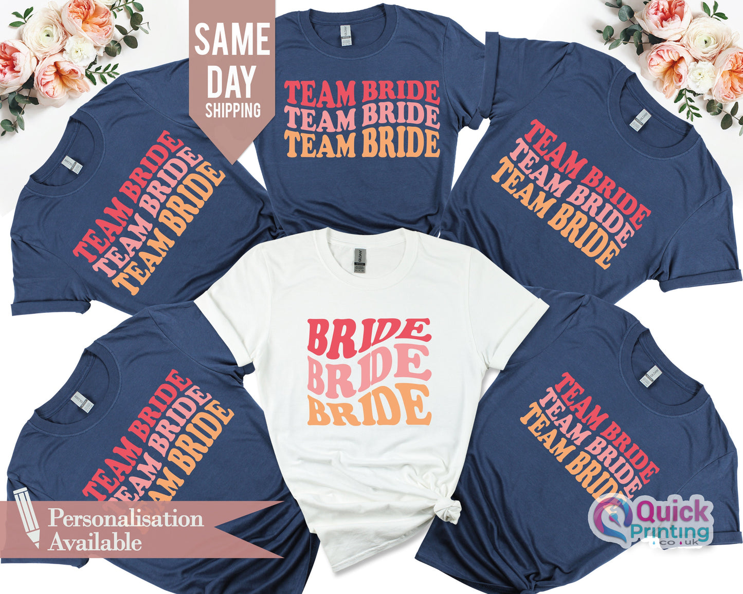 Bachelorette Party Shirts: Bride & Team Bride Rose Gold Tees