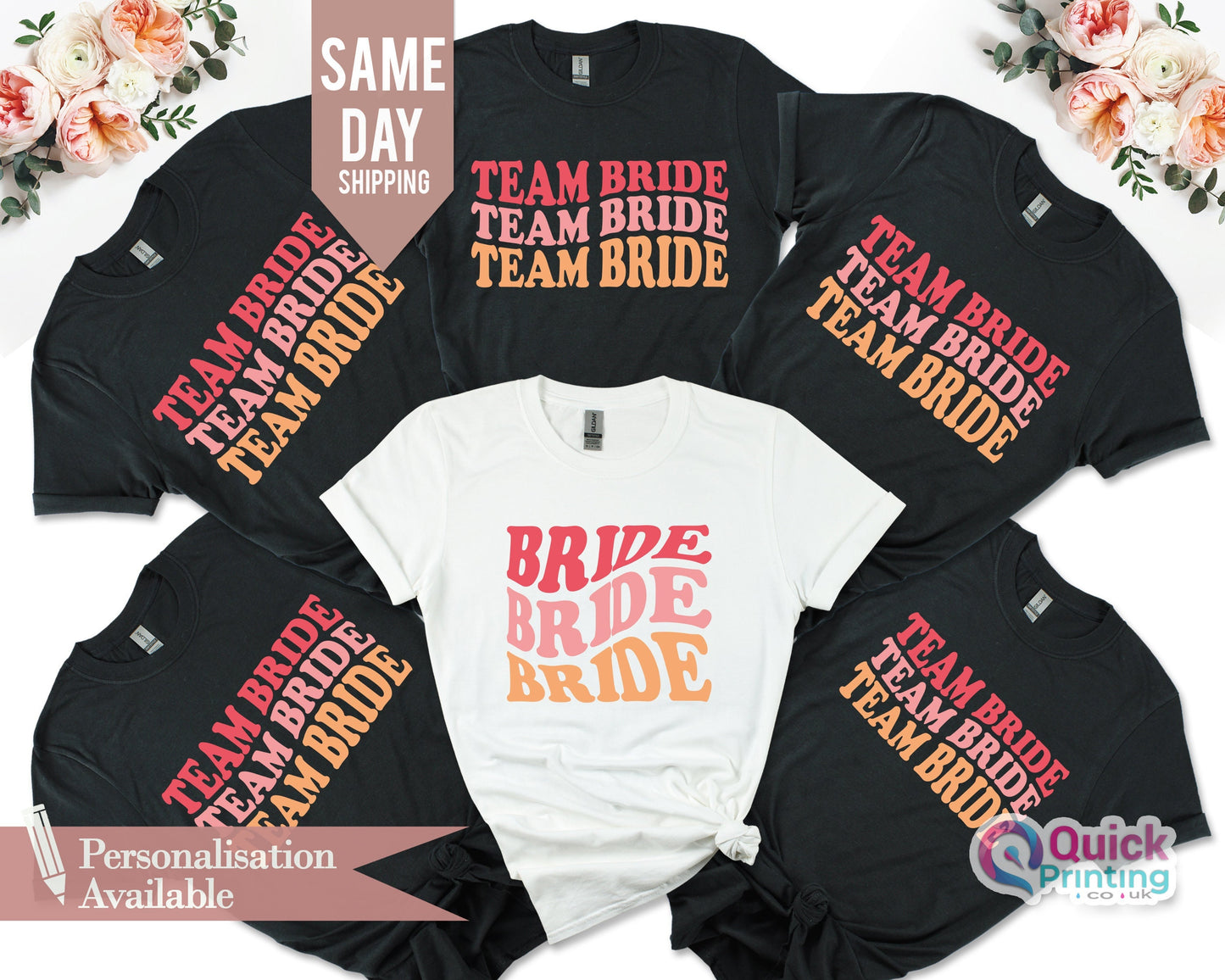 Bachelorette Party Shirts: Bride & Team Bride Rose Gold Tees