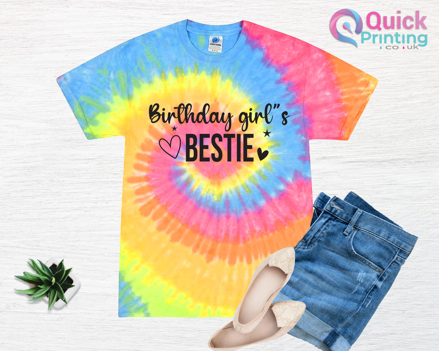 Rainbow Tie Dye Birthday Girl Shirt: Custom Age Party Tee