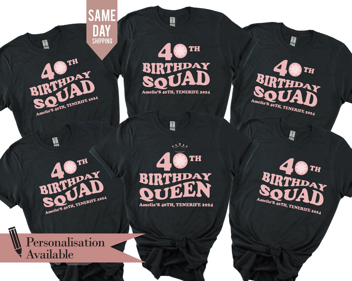 40th Birthday Squad T-Shirts: Personalized Matching Group Tees