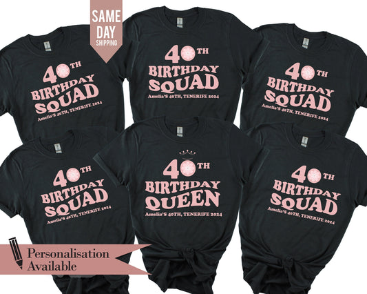 40th Birthday Squad T-Shirts: Personalized Matching Group Tees