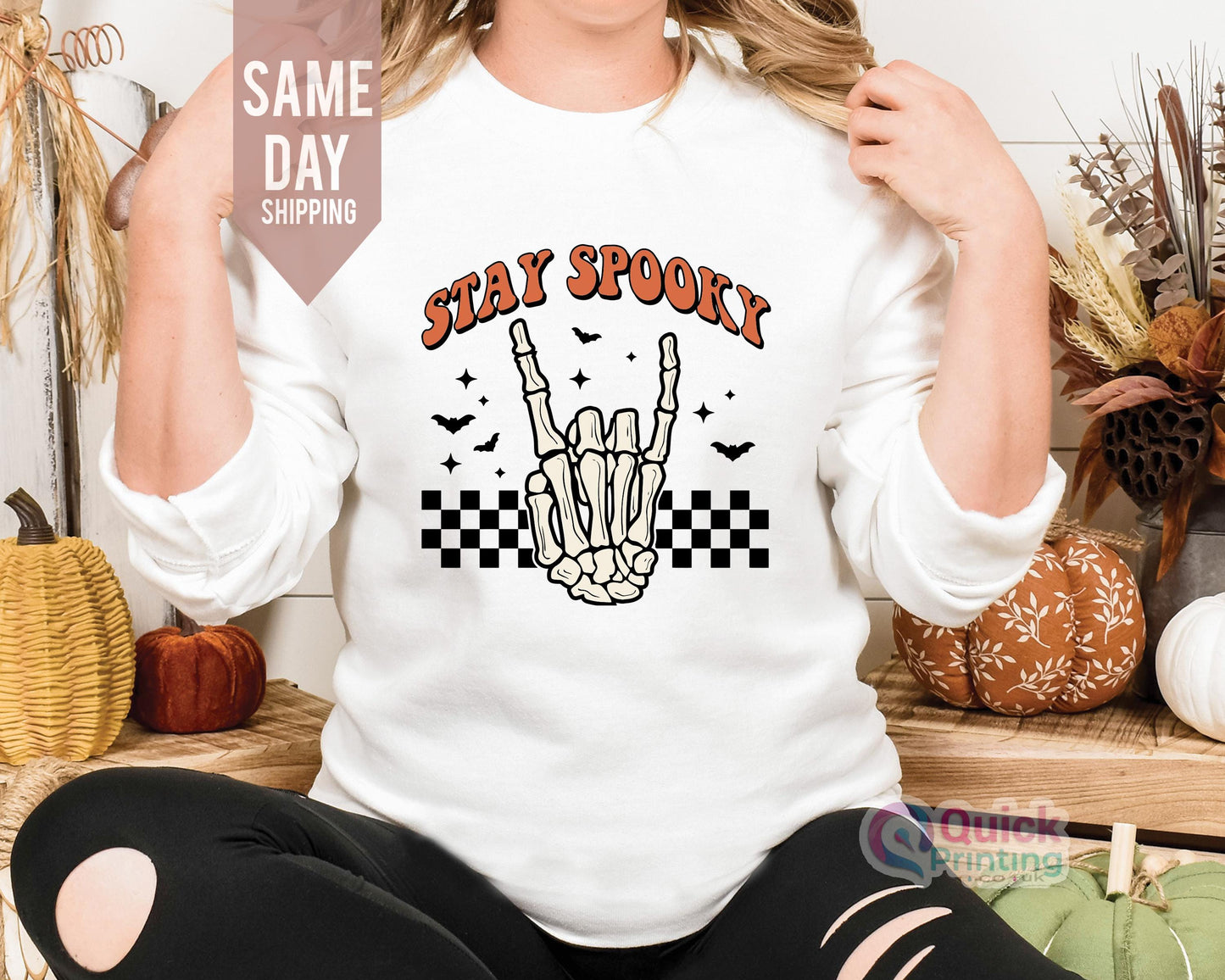 Stay Spooky Halloween Sweatshirt: Unisex Skeleton Hand Jumper