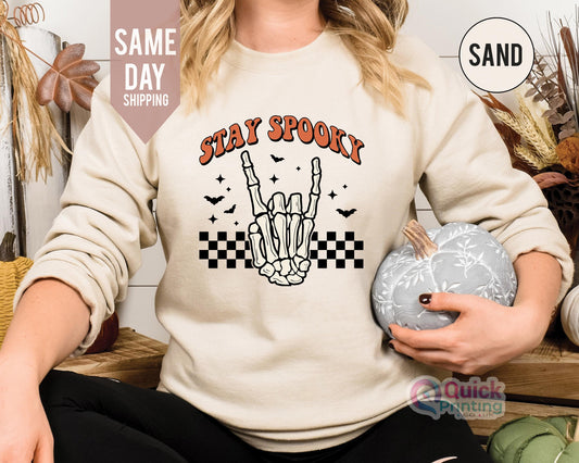 Stay Spooky Halloween Sweatshirt: Unisex Skeleton Hand Jumper