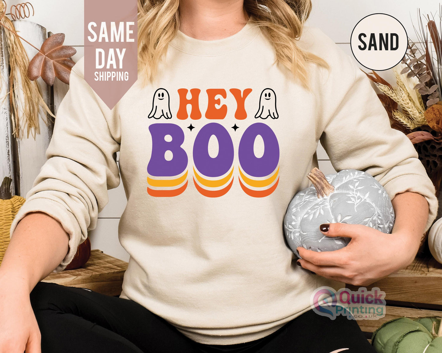 Hey Boo Sweatshirt: Spooky Halloween Jumper, Fall Vibes