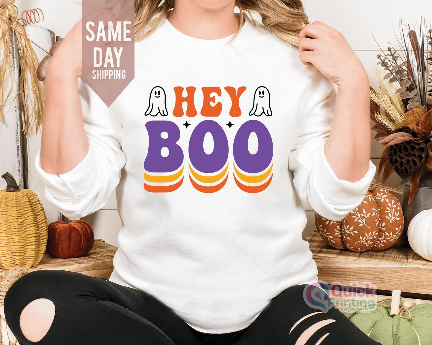 Hey Boo Sweatshirt: Spooky Halloween Jumper, Fall Vibes