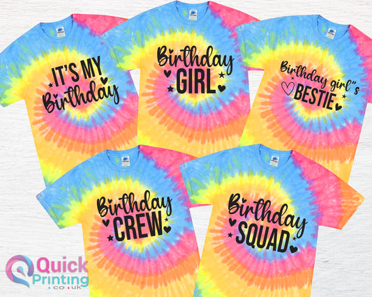 Rainbow Tie Dye Birthday Girl Shirt: Custom Age Party Tee